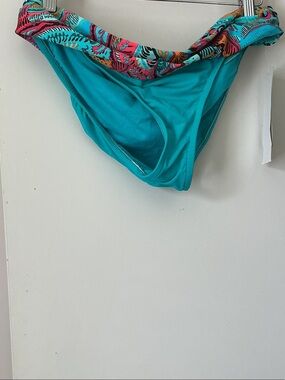 Corona Women Swim Bikini Bottoms Teal with Multicolor Waistband
